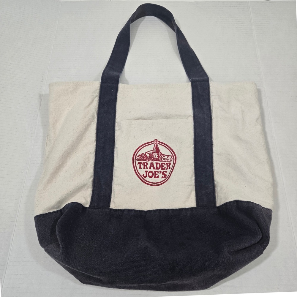 Trader Joes Canvas Tote Bag Heavy Duty Grocery Shopping Carryall Navy Blue
